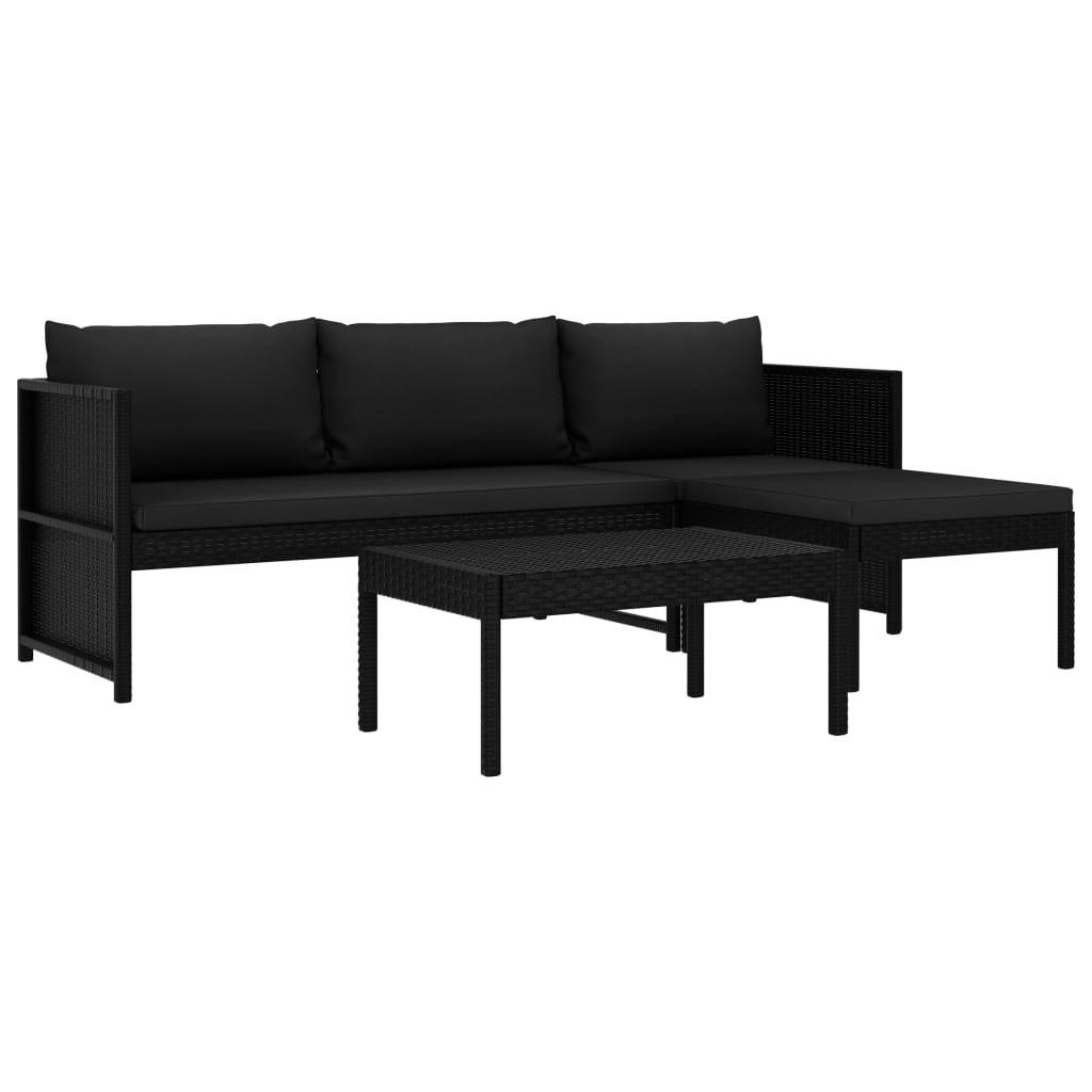 Haveloungesæt 3 dele med hynder polyrattan sort
