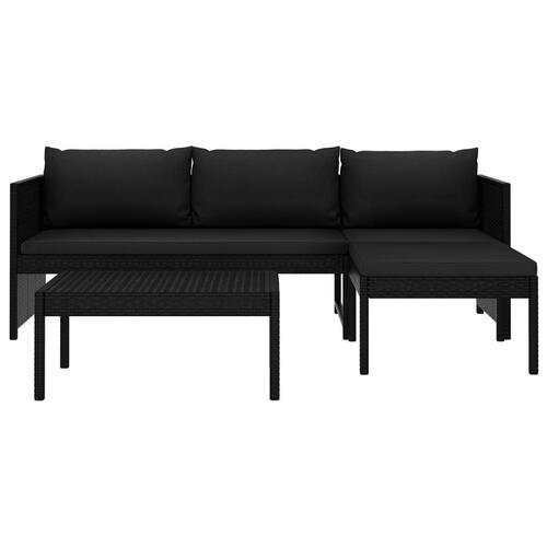 Haveloungesæt 3 dele med hynder polyrattan sort