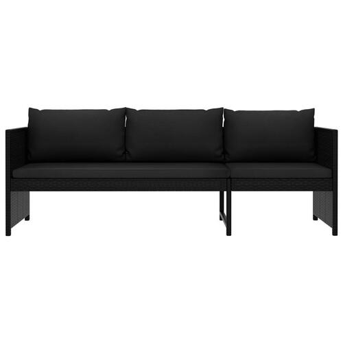 Haveloungesæt 3 dele med hynder polyrattan sort