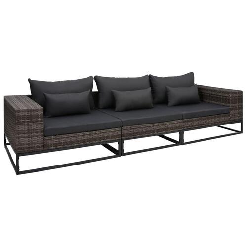Havesofasæt 3 dele med hynder polyrattan grå