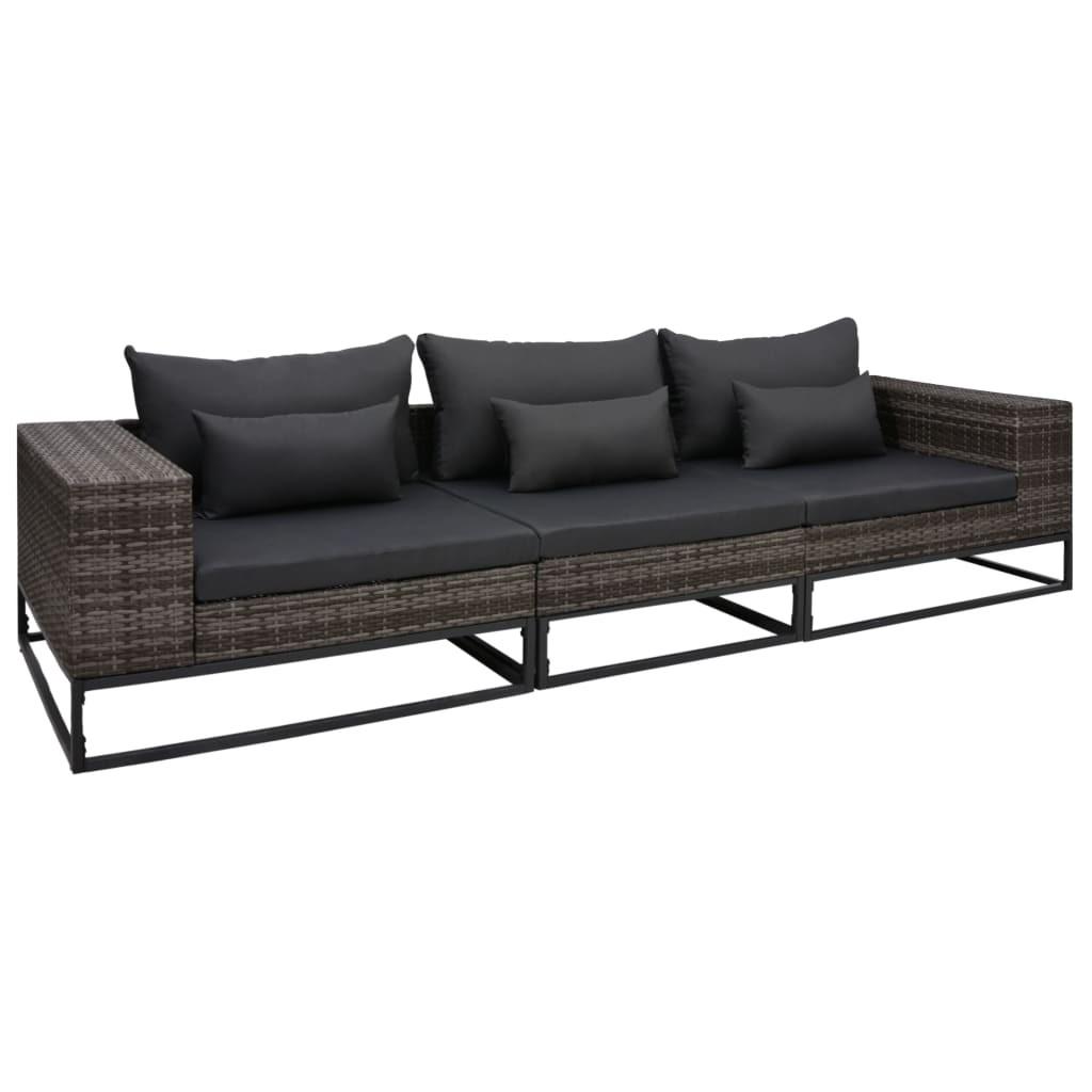 Havesofasæt 3 dele med hynder polyrattan grå