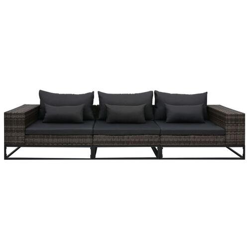 Havesofasæt 3 dele med hynder polyrattan grå