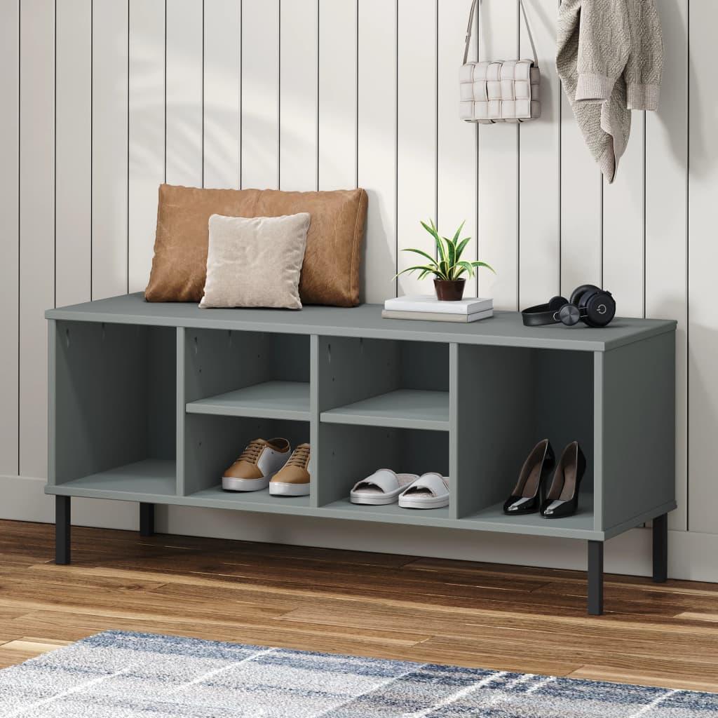 Skoreol med metalben OSLO 106x35x45 cm massivt træ grå