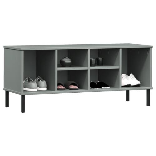 Skoreol med metalben OSLO 106x35x45 cm massivt træ grå
