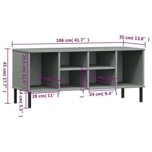 Skoreol med metalben OSLO 106x35x45 cm massivt træ grå
