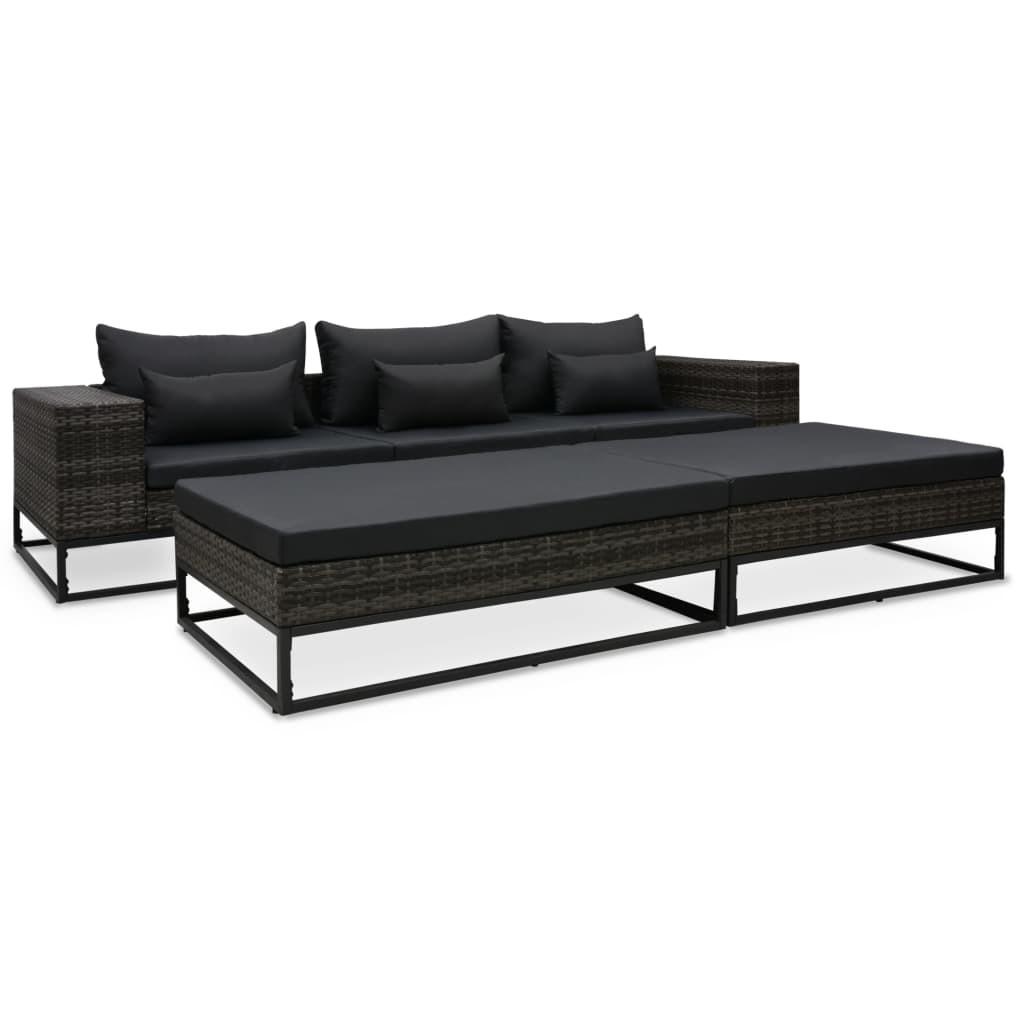 Havesofasæt 5 dele med hynder polyrattan grå