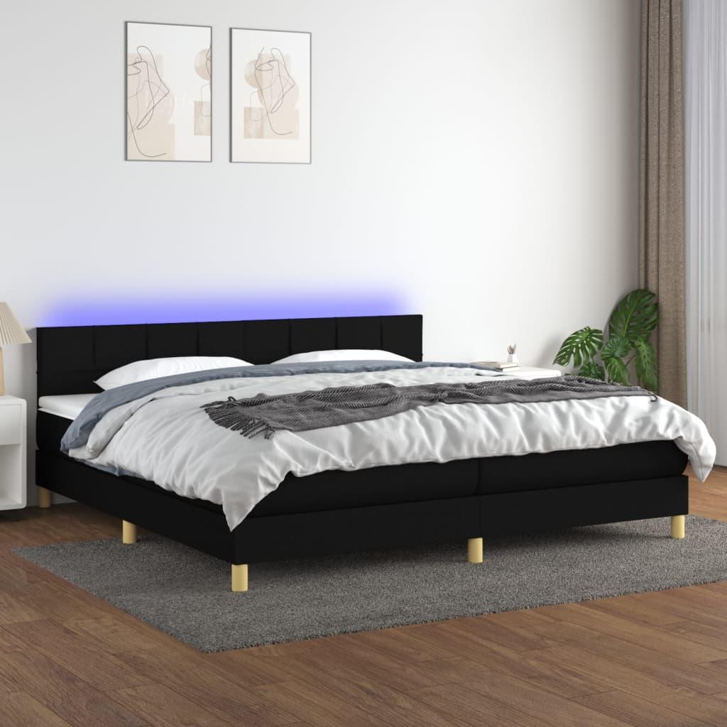 Kontinentalseng med LED-lys 200x200 cm - stof, sort