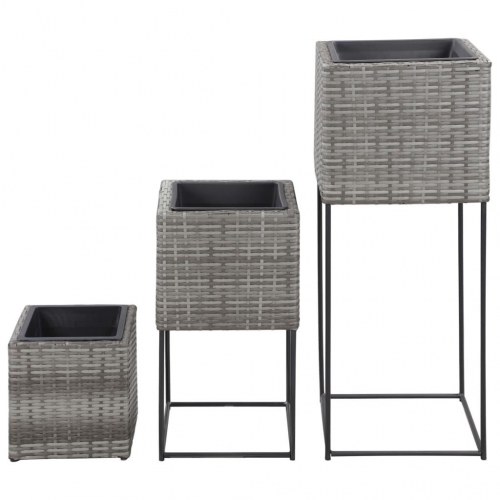 Forhøjede plantekrukker 3 stk. polyrattan grå