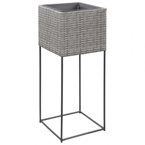 Forhøjede plantekrukker 3 stk. polyrattan grå