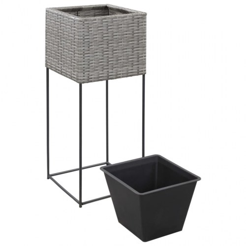 Forhøjede plantekrukker 3 stk. polyrattan grå