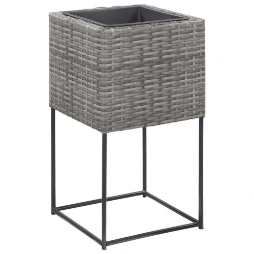 Forhøjede plantekrukker 3 stk. polyrattan grå