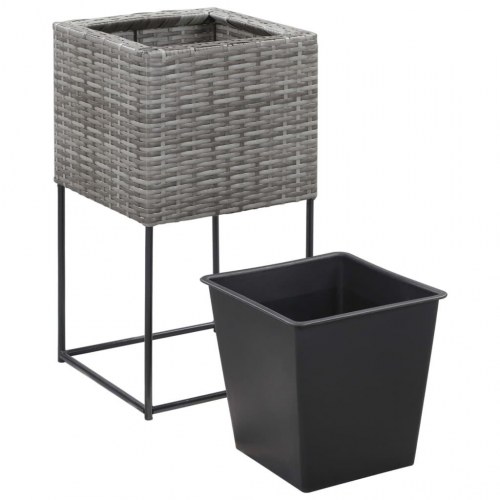Forhøjede plantekrukker 3 stk. polyrattan grå