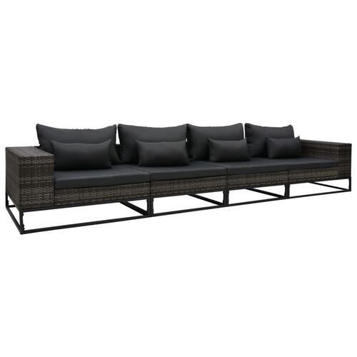 Havesofasæt 4 dele med hynder polyrattan grå