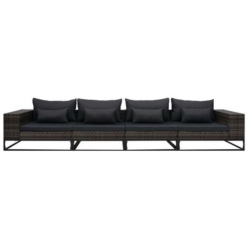 Havesofasæt 4 dele med hynder polyrattan grå