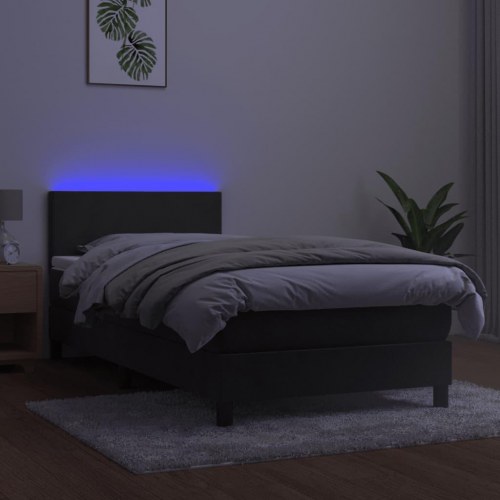 Kontinentalseng med madras og LED-lys 100×200 cm - fløjl, mørkegrå