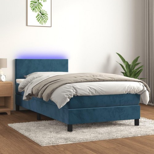 Kontinentalseng med madras og LED-lys 100×200 cm - fløjl, mørkeblå