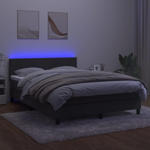 Kontinentalseng 140x200 cm i mørkegrå fløjl med madras og LED-lys