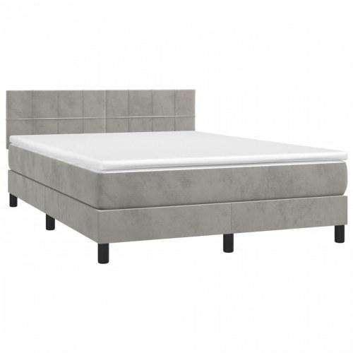 Kontinentalseng med madras og LED-lys 140×200 cm - fløjl, lysegrå