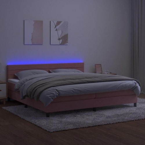 Kontinentalseng i fløjl med madras og LED-lys 200x200 cm - lyserød