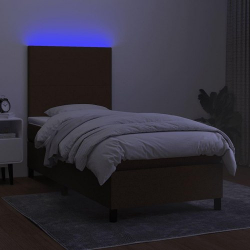 Kontinentalseng med LED-lys 80×200 cm - stof, mørkebrun