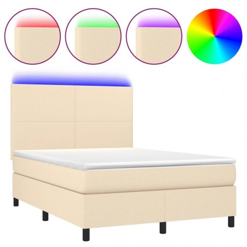 Kontinentalseng med LED-lys 140×200 cm - stof, cremefarvet