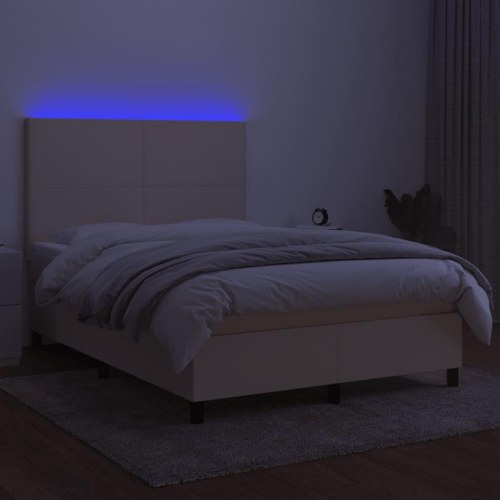 Kontinentalseng med LED-lys 140×200 cm - stof, cremefarvet