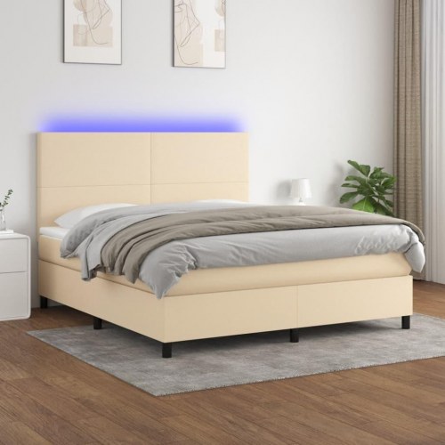 Kontinentalseng med LED-lys 180×200 cm - stof, cremefarvet