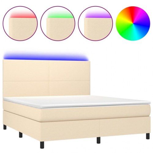 Kontinentalseng med LED-lys 180×200 cm - stof, cremefarvet