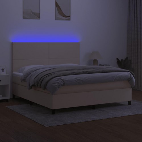 Kontinentalseng med LED-lys 180×200 cm - stof, cremefarvet