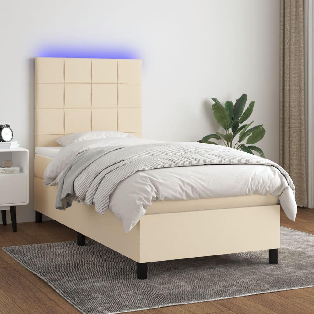 Kontinentalseng med LED-lys 90×190 cm - stof, cremefarvet