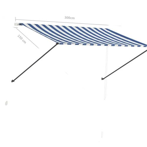 Foldemarkise med LED 300x150 cm blå og hvid