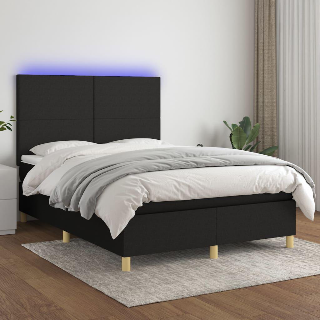 Kontinentalseng med LED-lys 140×190 cm - stof, sort billede