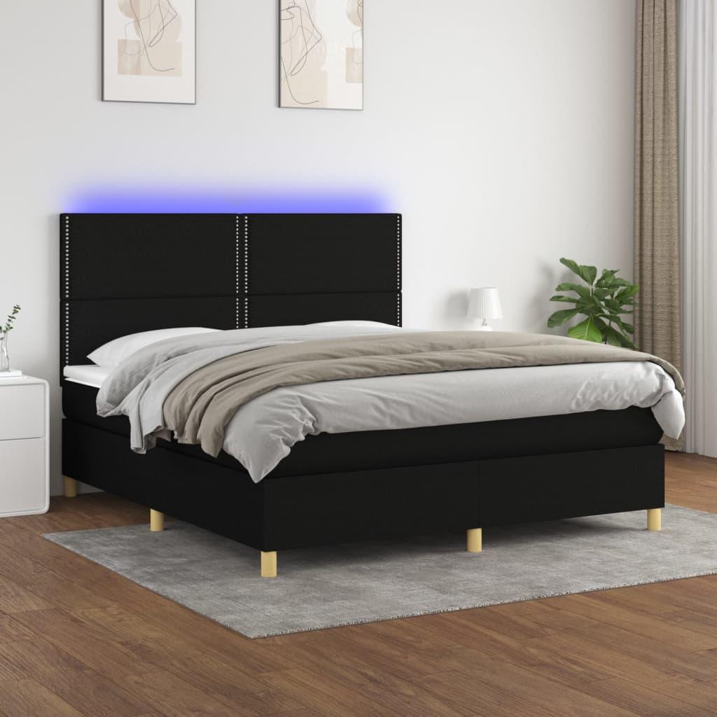 Kontinentalseng med LED-lys 160 × 200 cm - stof, sort billede