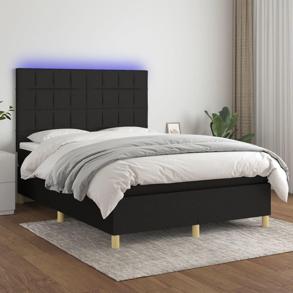 Kontinentalseng med LED-lys 140x200 cm - stof, sort billede