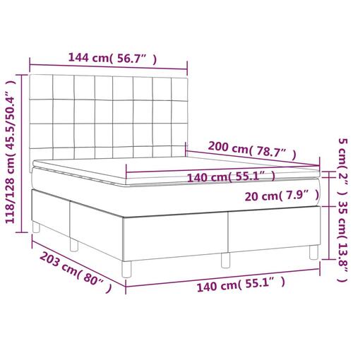 Kontinentalseng med LED-lys 140x200 cm stof sort