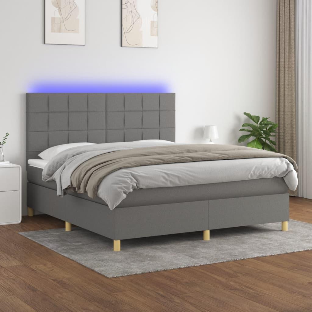 Kontinentalseng med LED-lys 180×200 cm - stof, mørkegrå