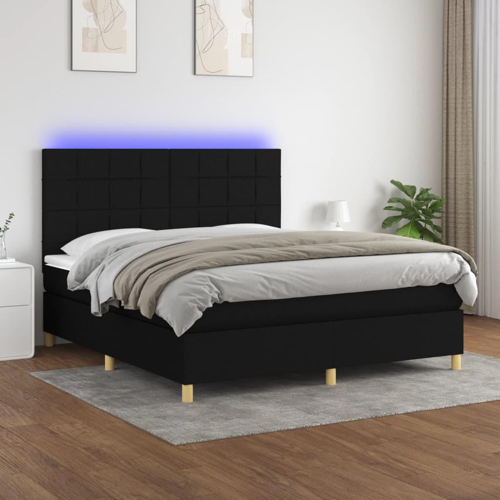 Kontinentalseng med LED-lys 180×200 cm - stof, sort billede