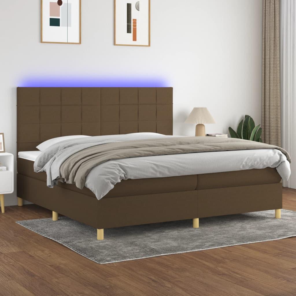 Kontinentalseng med LED-lys 200x200 cm - stof, mørkebrun billede