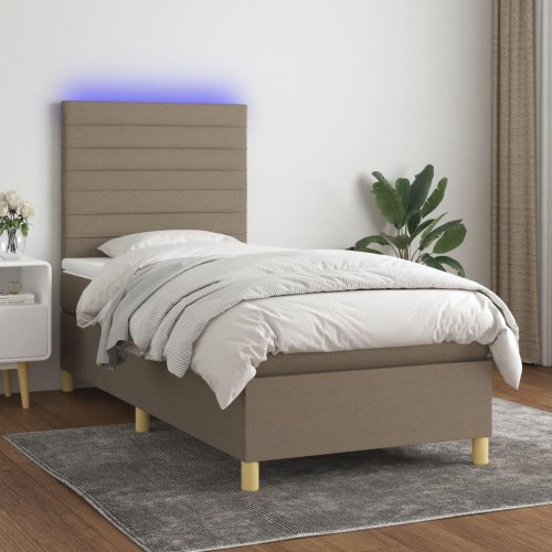 Kontinentalseng med LED-lys 80x200 cm - stof, gråbrun