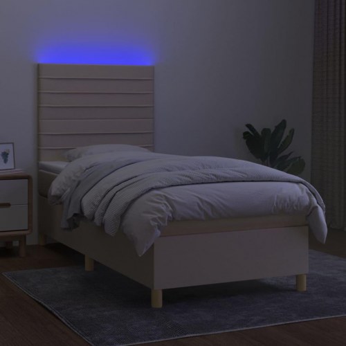 Kontinentalseng med LED-lys 80x200 cm stof cremefarvet