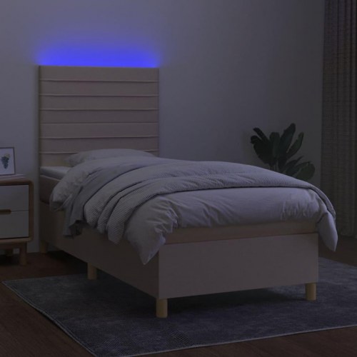 Kontinentalseng med LED-lys 90×190 cm - stof, cremefarvet