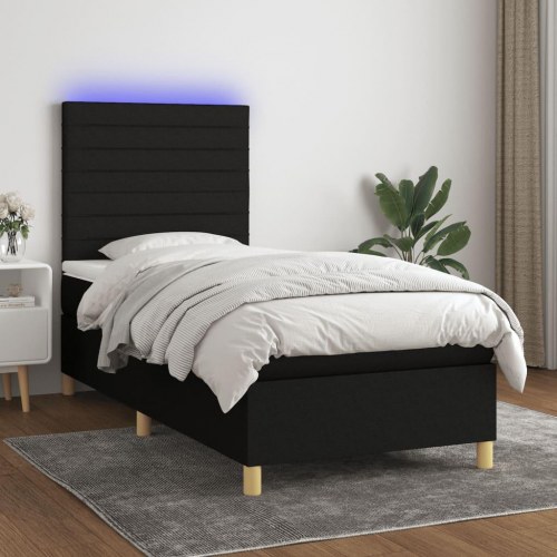 Kontinentalseng med LED-lys 100×200 cm - stof, sort