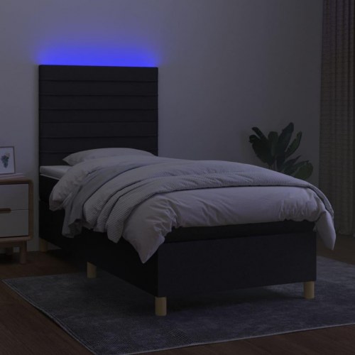 Kontinentalseng med LED-lys 100×200 cm - stof, sort