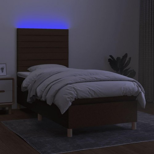 Kontinentalseng med LED-lys 100×200 cm - stof, mørkebrun