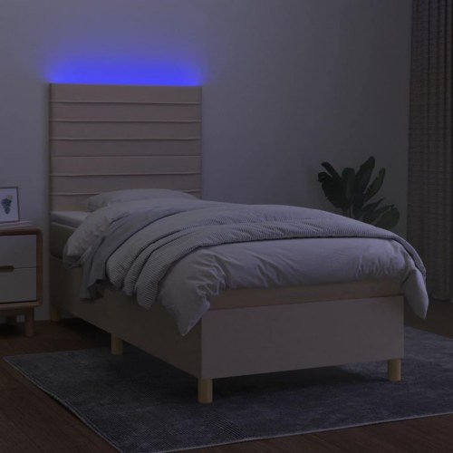 Kontinentalseng med LED-lys 100×200 cm - stof, cremefarvet