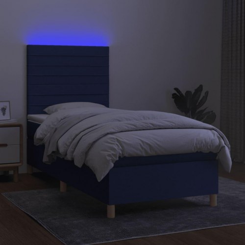 Kontinentalseng med LED-lys 100×200 cm - stof, blå