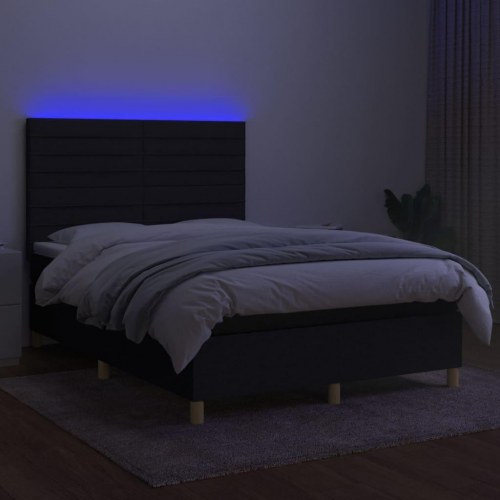 Kontinentalseng med LED-lys 140×190 cm - stof, sort
