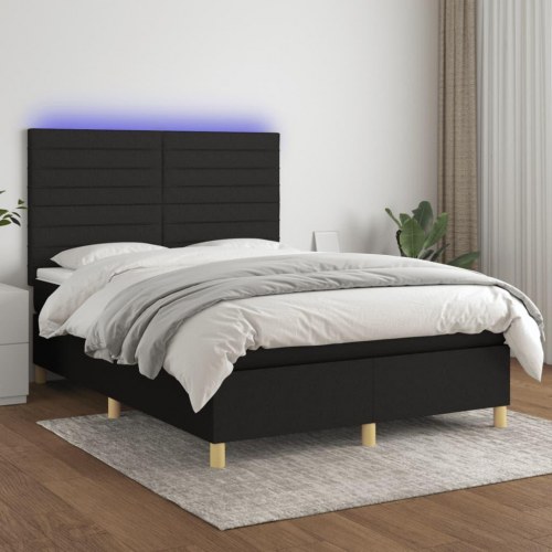 Kontinentalseng med LED-lys 140×200 cm - stof, sort