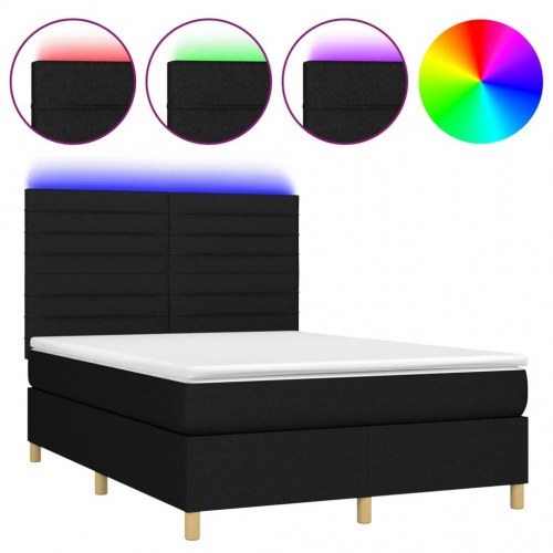 Kontinentalseng med LED-lys 140×200 cm - stof, sort
