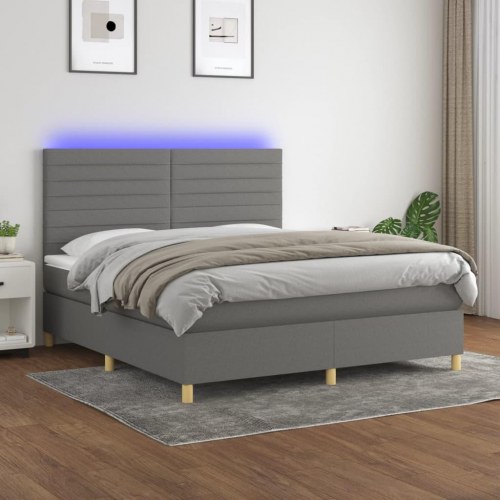 Kontinentalseng med LED-lys 160×200 cm - stof, mørkegrå